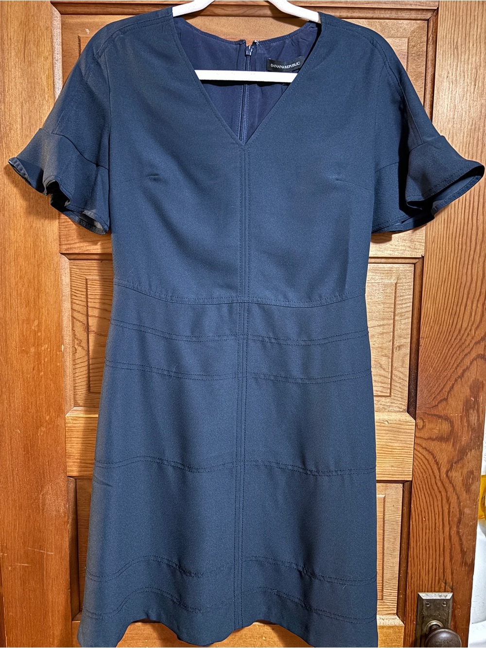 Women's Navy Short Sleeve V-Neck Dress